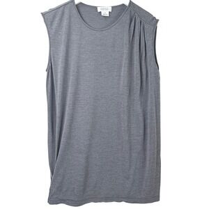Barneys New York Silk Sleeveless Top Women M Gray Draped Pleated Shoulder